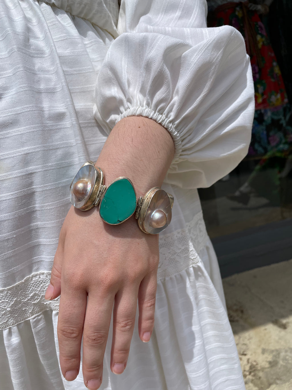 Turquoise,sterling  and Mabe pearl Bracelet
