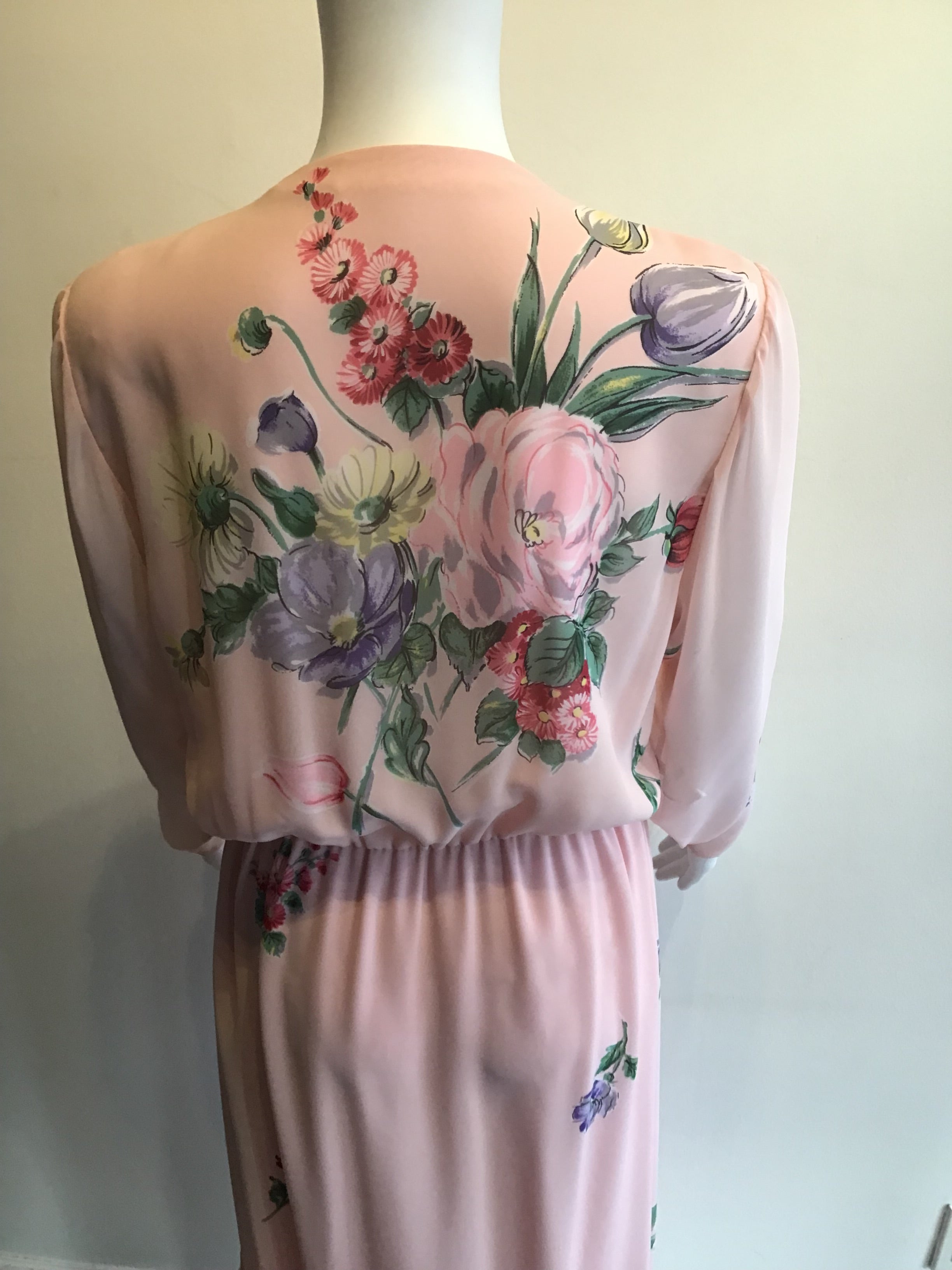 1980’s Pink Polyester Blend Dress Attributed to Hanae Mori Size 8