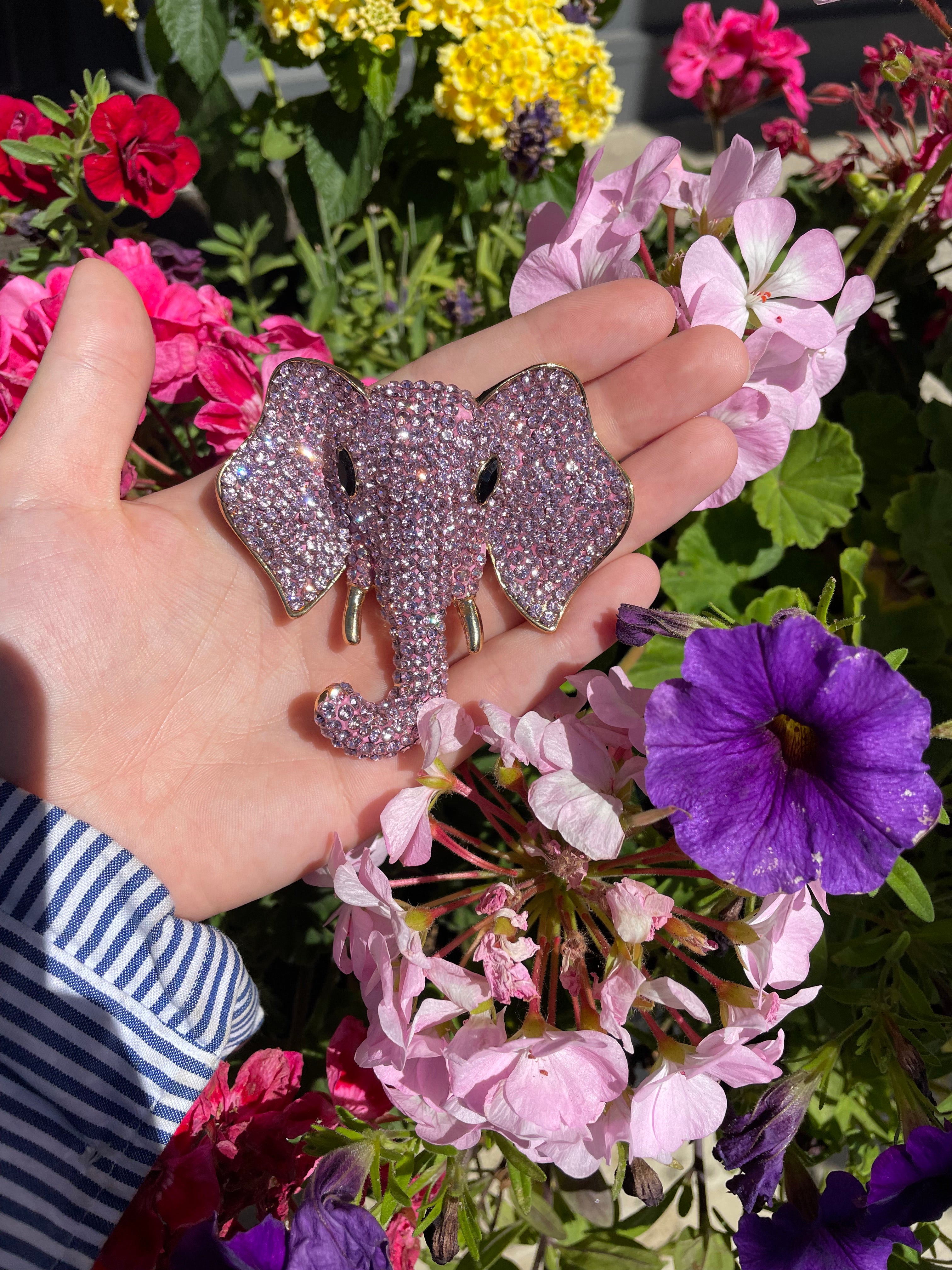 Pink Rhinestone Elephant Head Pin/Brooch
