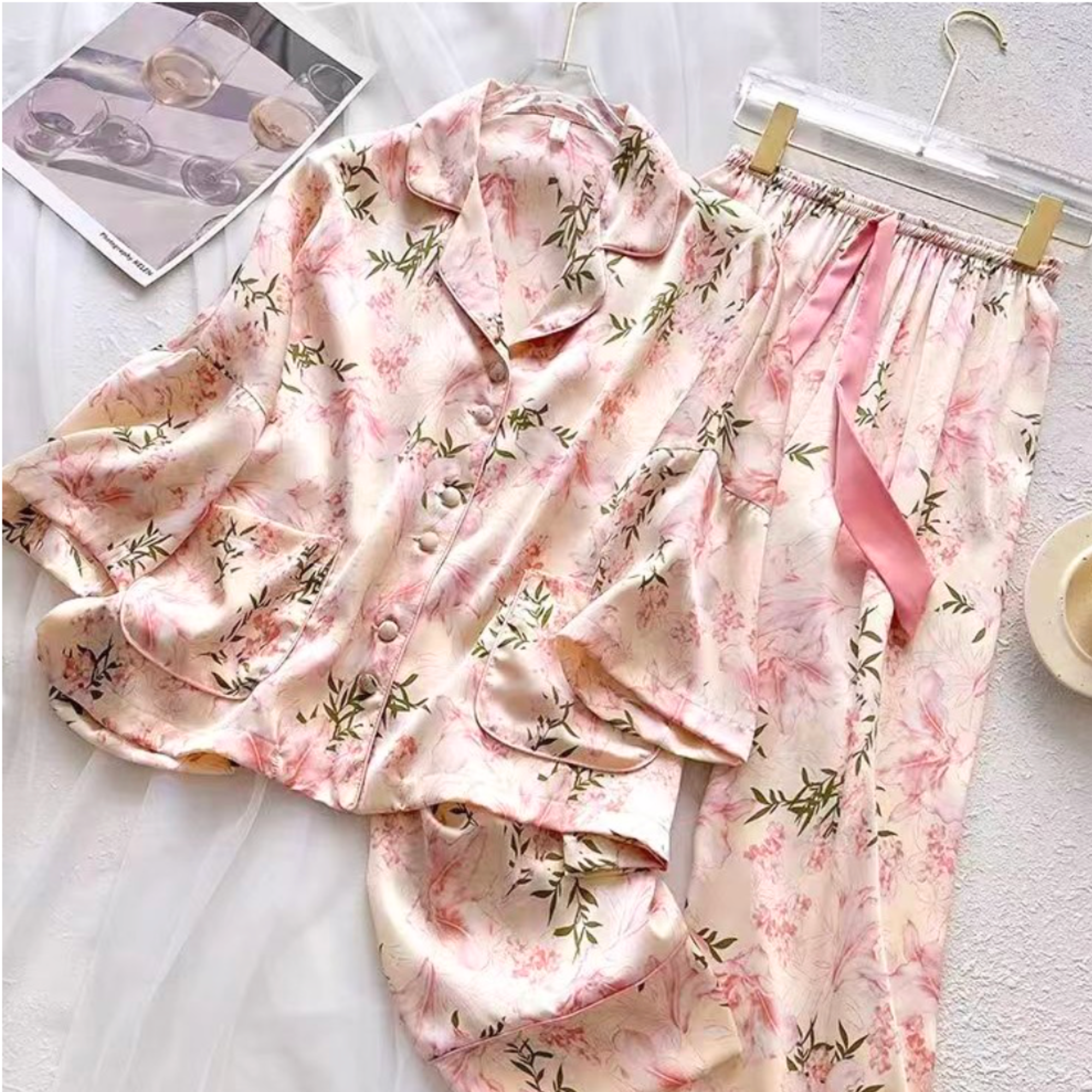 Floral Satin Pajama Set – Gift-able Lounge Sleepwear