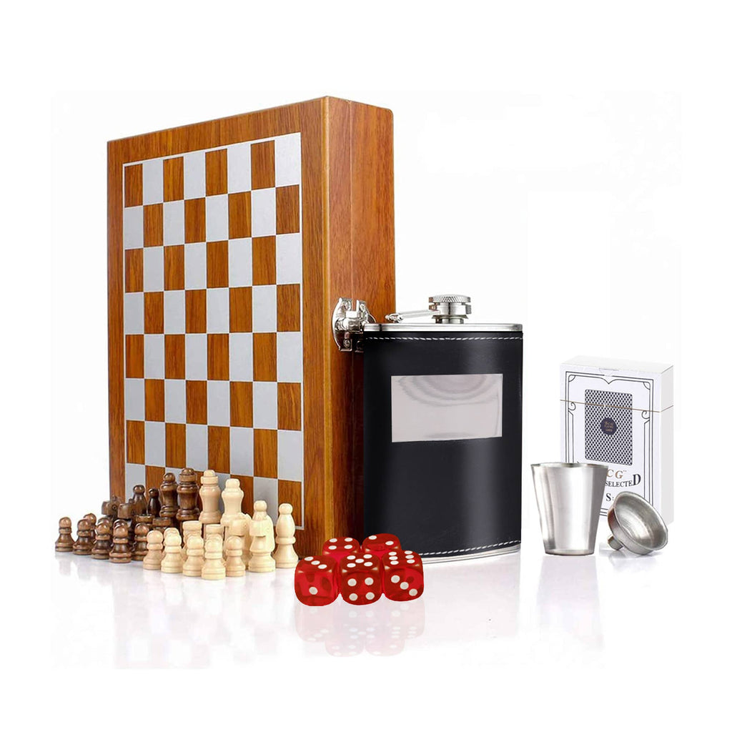 Mad Man Game Night - Black | Chess Flask Gift Set