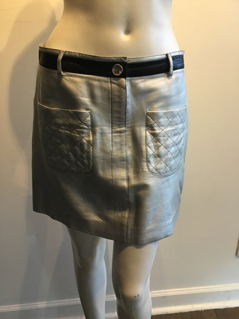 2000’s Silver Leather Chanel Mini Skirt Size 6