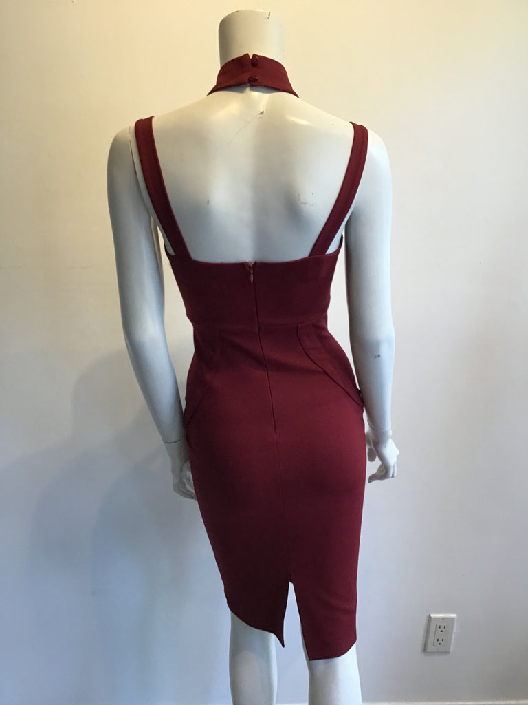 2000s Maroon Lycra Bustier Dress Size 4