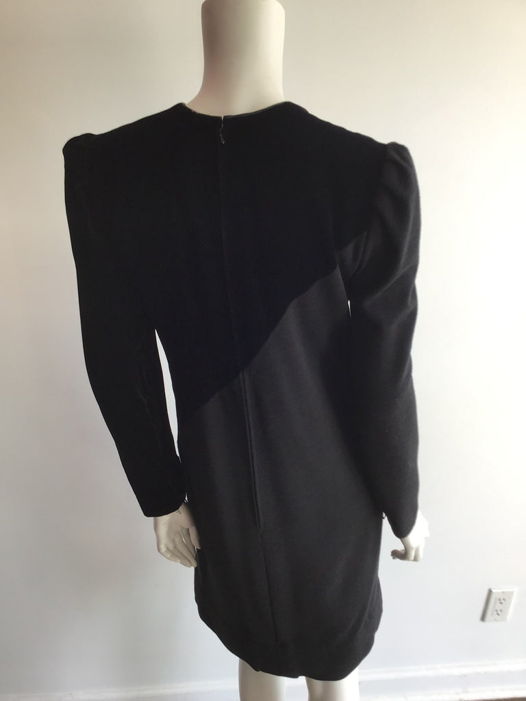 1980’s Black Wool and Silk Velvet Cocktail Dress Size 10