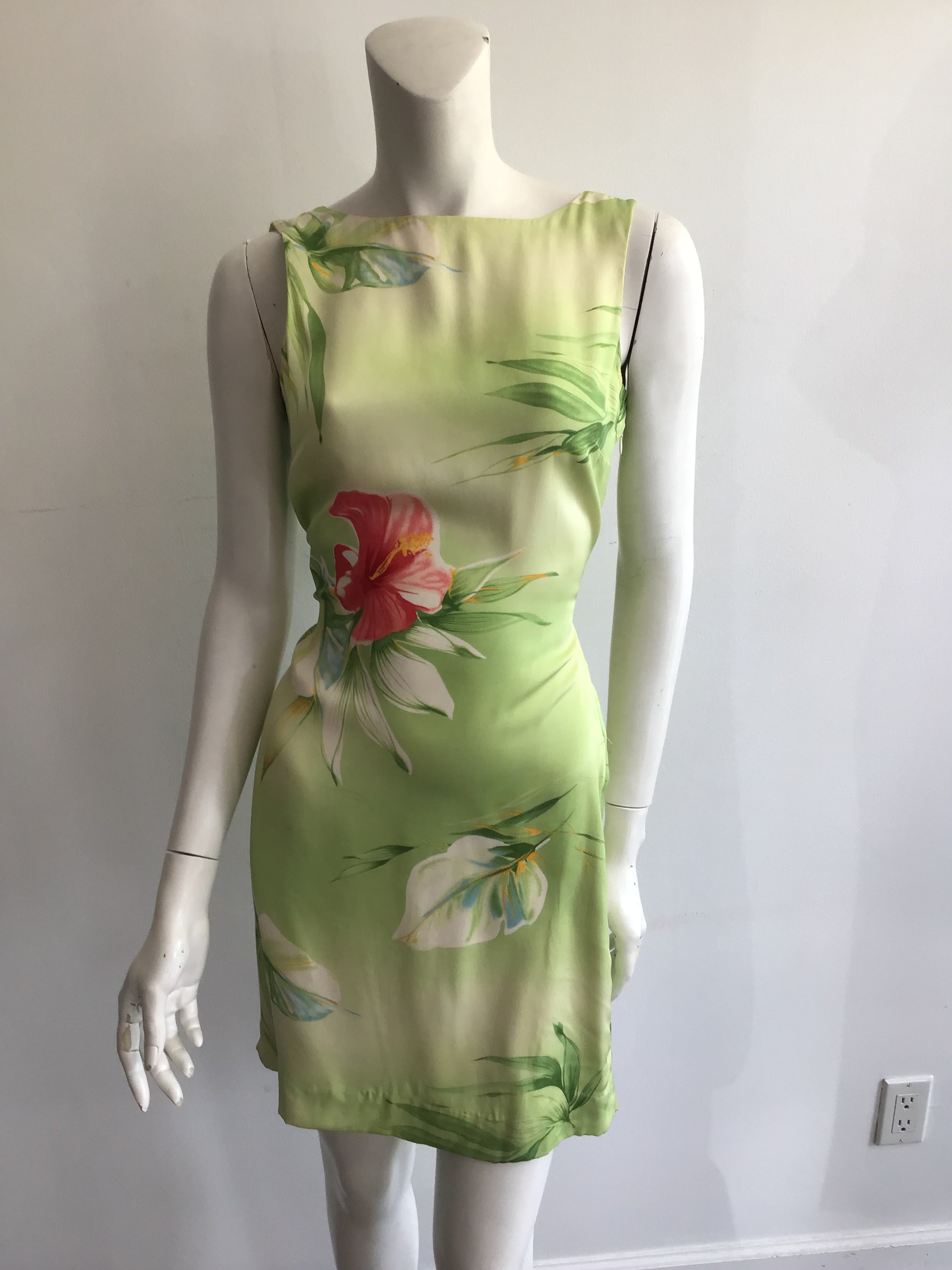 2000s Silk Green and Pink Tommy Bahama Dress Size 8