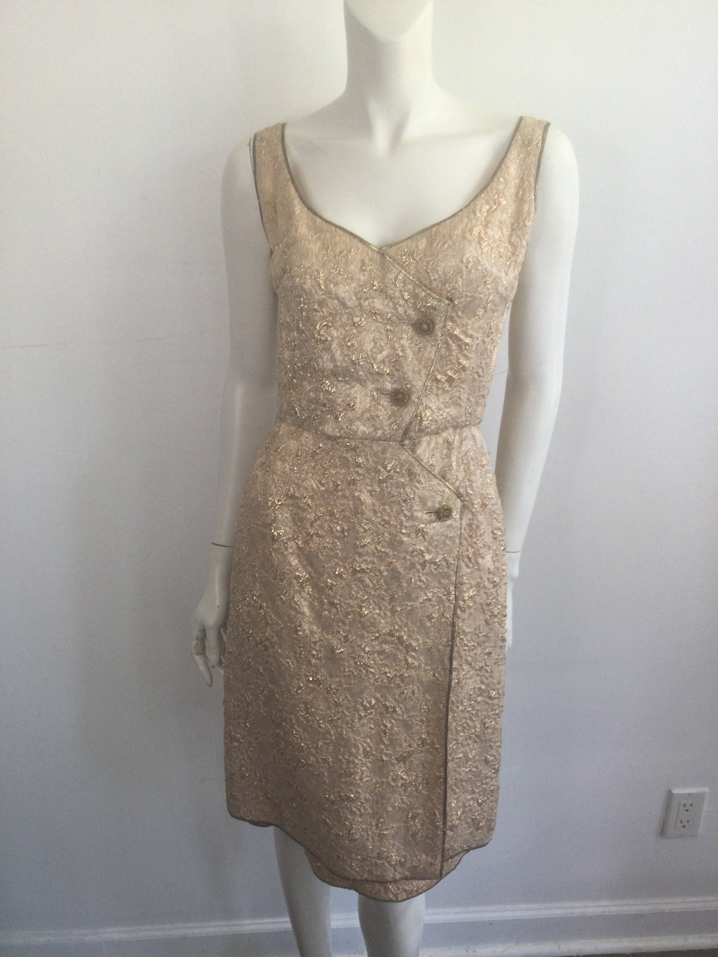 Late 1950s Gold Thread Silk BrocadeDress with Jacket Size 6