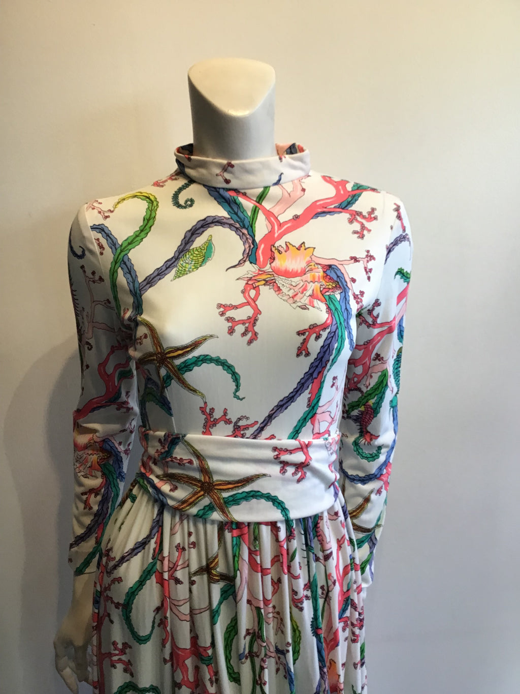 1970’s Turtlegreen Multicolor Polyester Maxi Dress Size 8