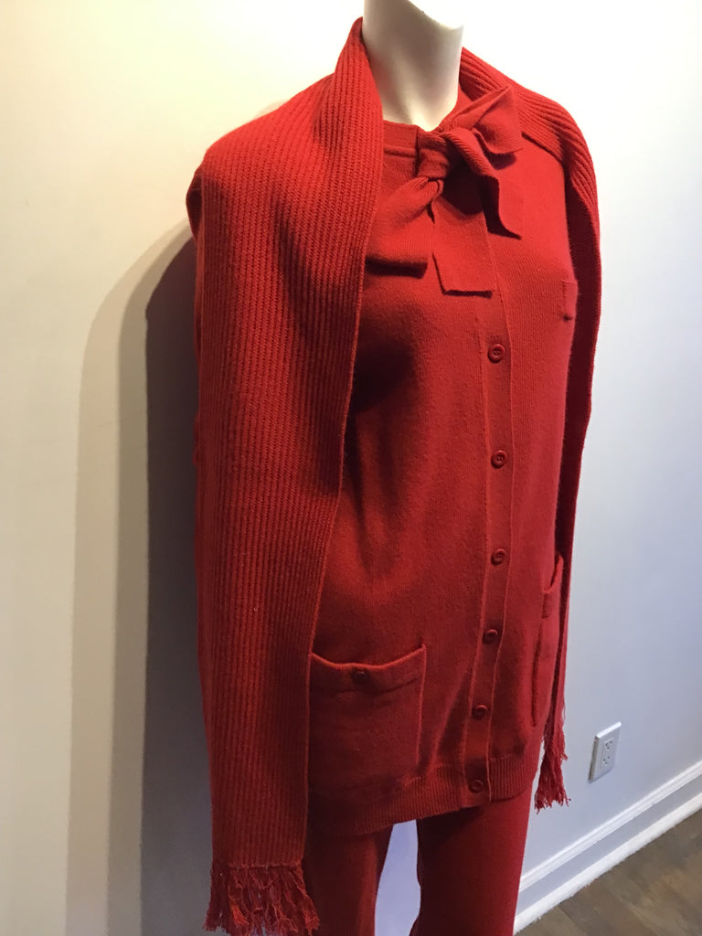 1980s Sonia Rykiel Red Wool 3 Piece Ensemble Size 6
