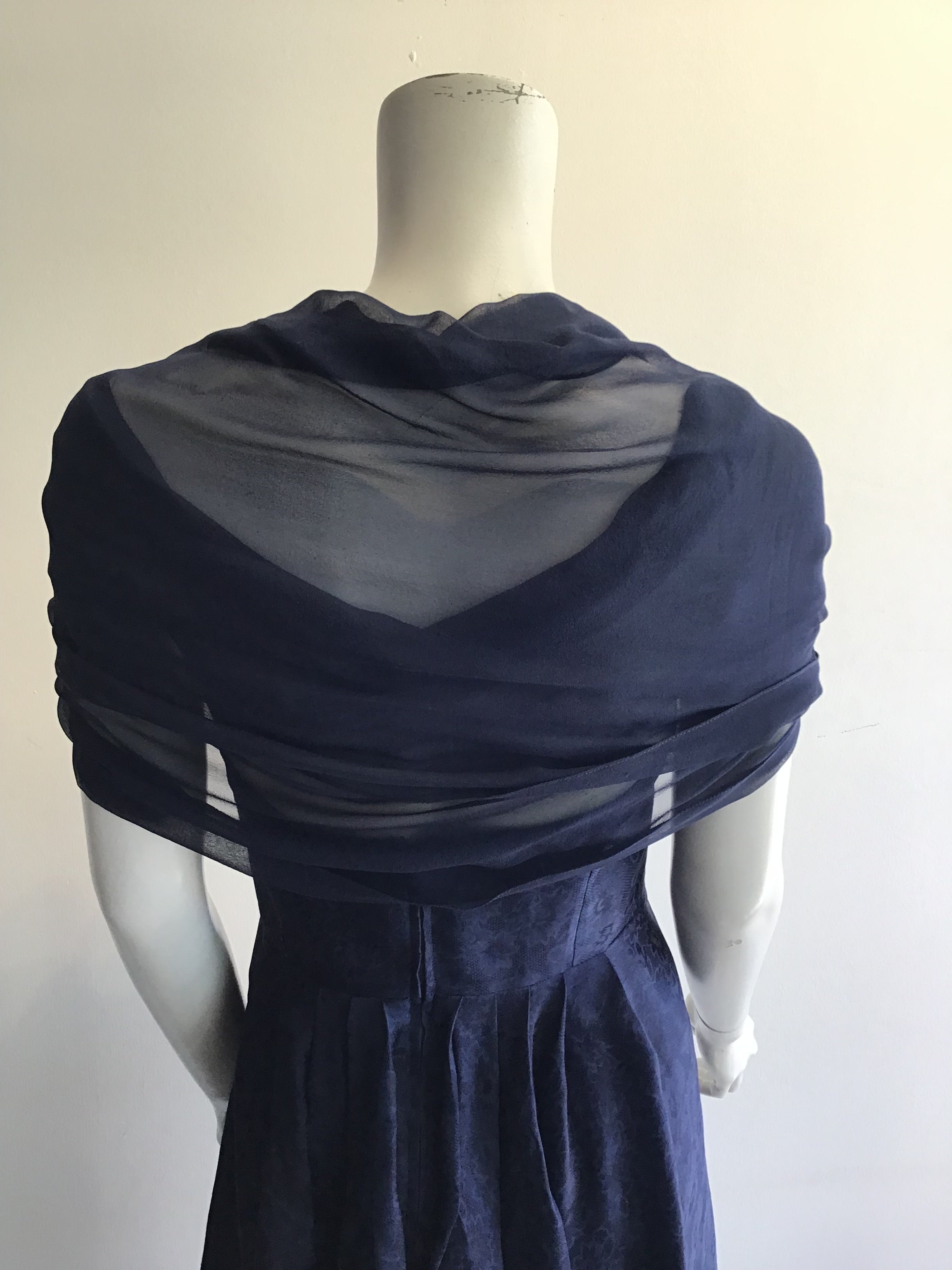 1990’s Joanna Mastroianni Navy Blue Silk Blend Cocktail Dress Size 6