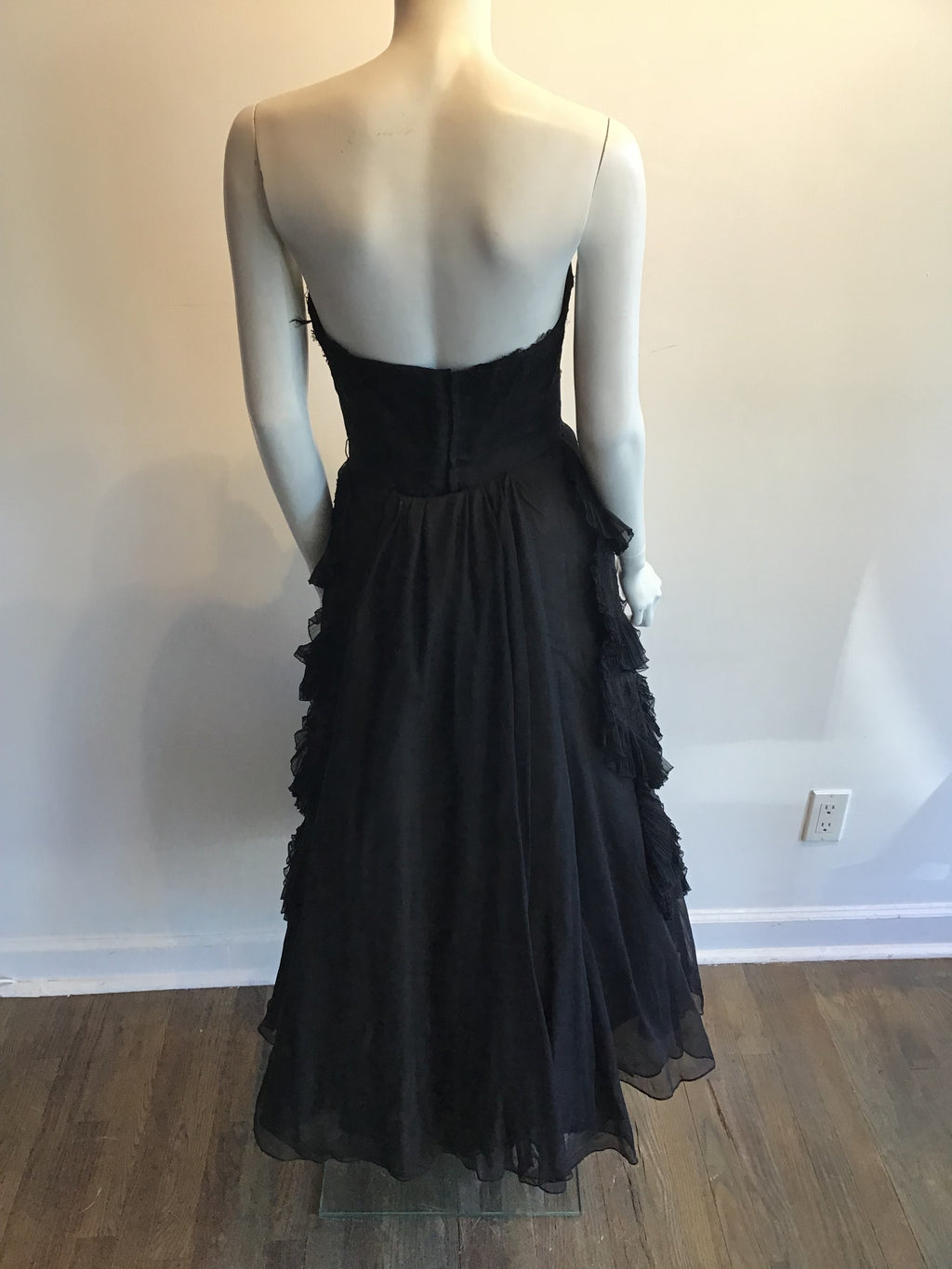 1950s Harvey Brenin Black Organza and Lace Cocktail Dress Size 6