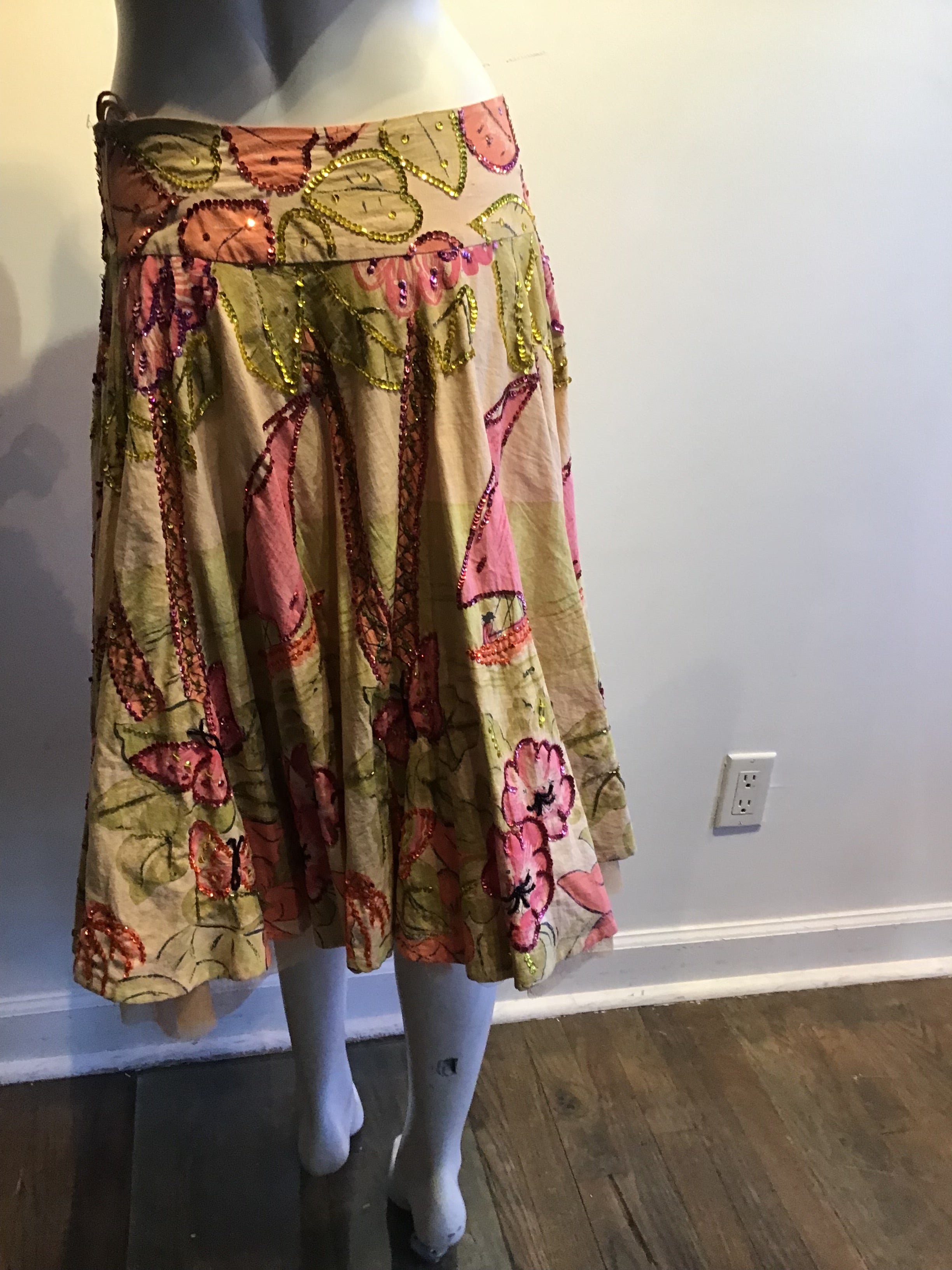2000’s Monica of Paris Sequined Pin and Green Printed Skirt Size 8