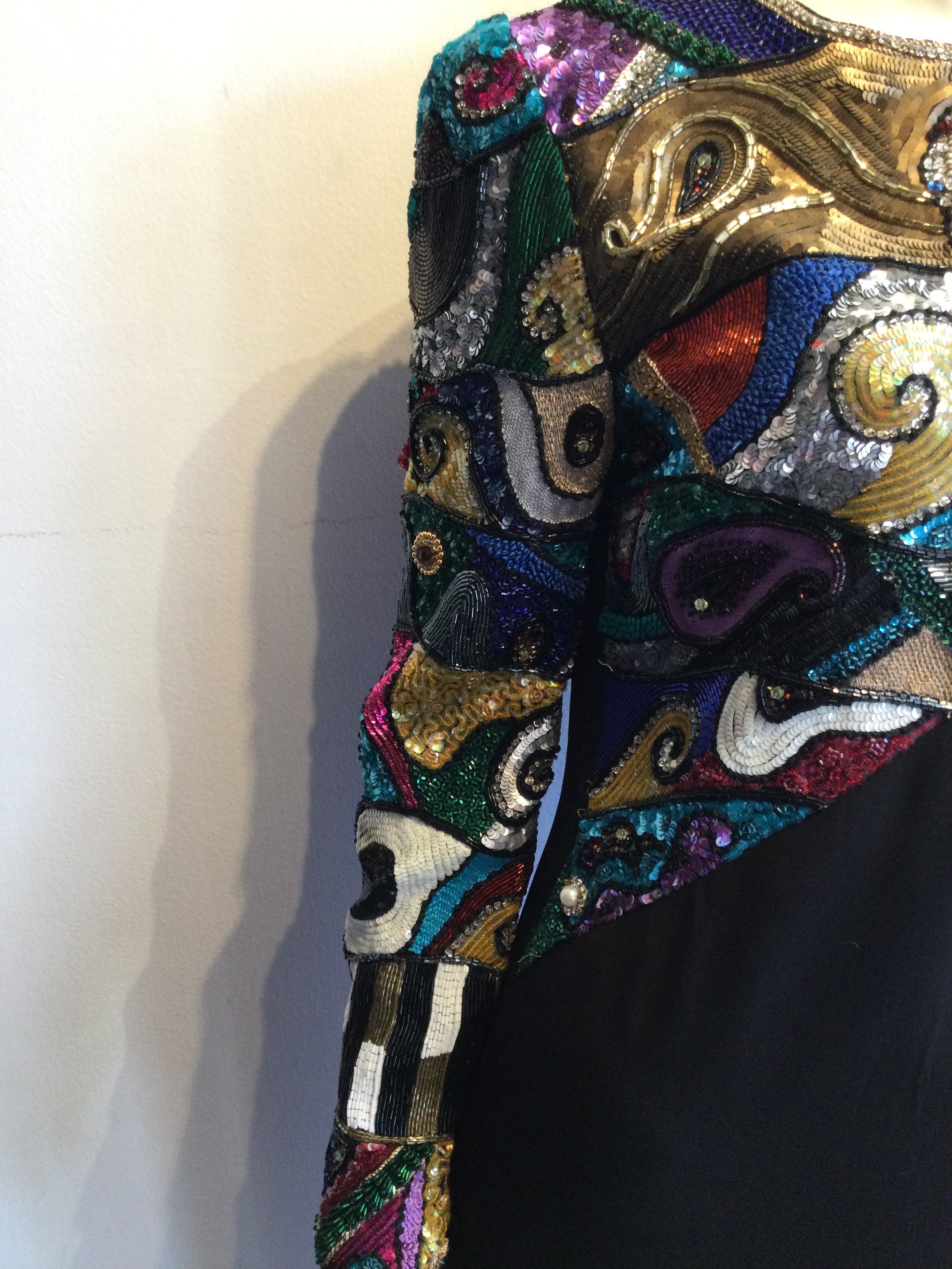 1980’s Louis Féraud  BlackBeaded Viscoise Evening Dress Size 8