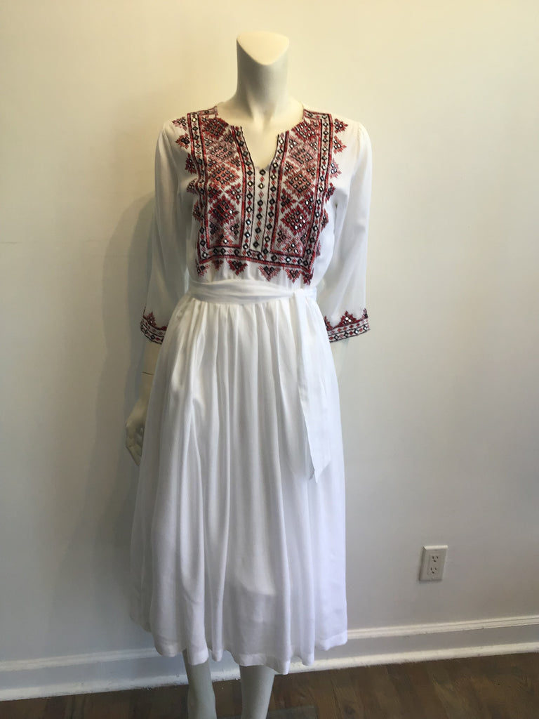 2000s Olivia Dar Cotton Embroidered White Dress Size 10
