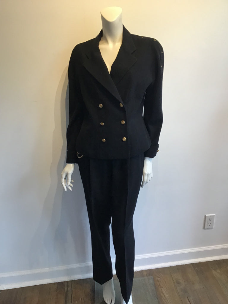 1990s Black Wool Griffith Gray St John’s Pant Suit Size 10