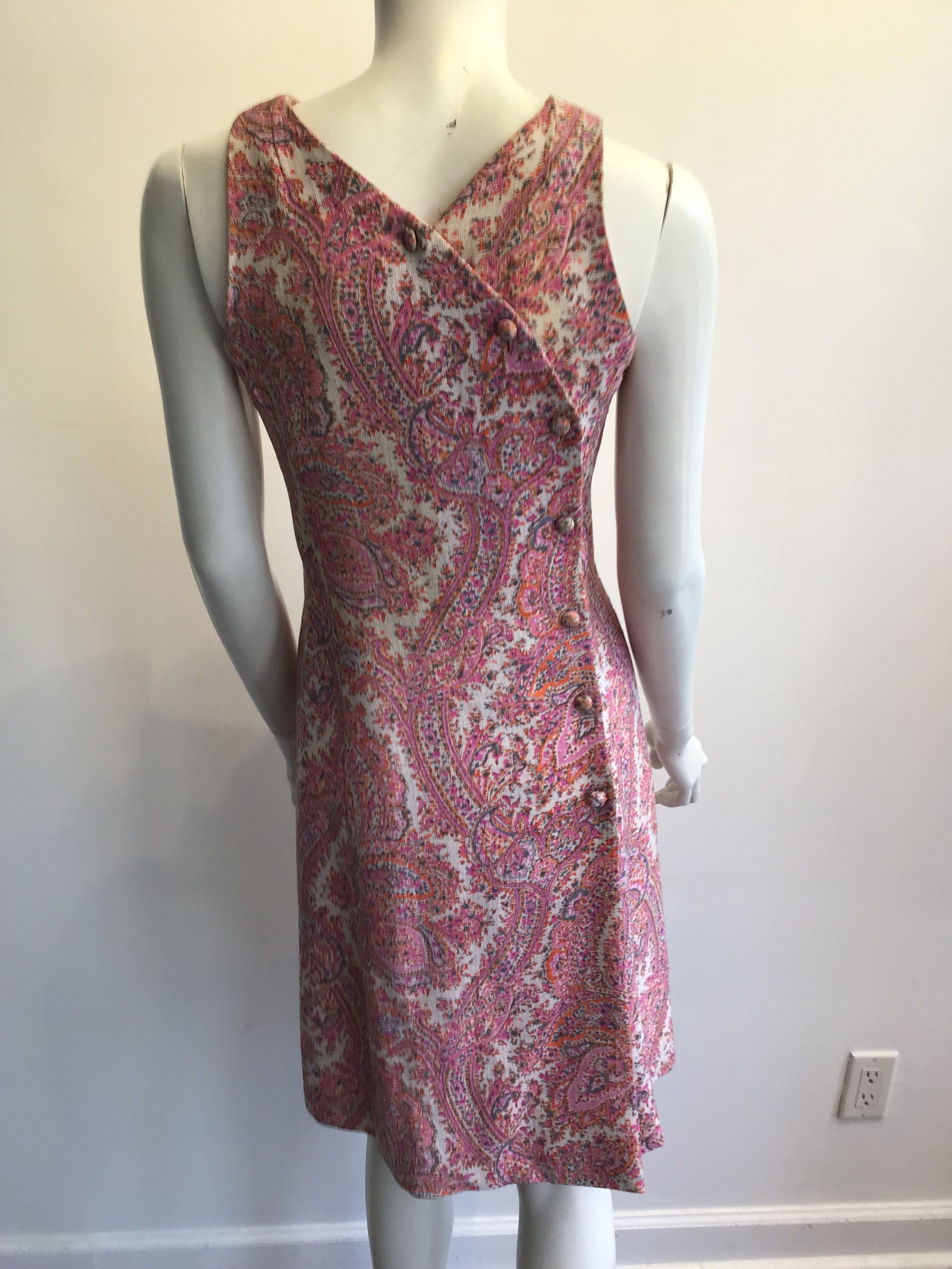 1960s Cotton Blend Pink Paisley Shift Dress Size 4