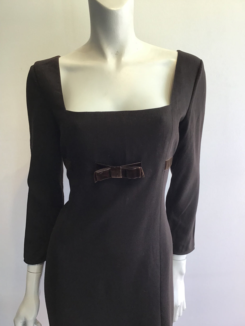 1980’s Brown Wool Crepe Cocktail Dress Size 8