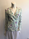 1980’s Light Green Floral Louis Féraud Silk Blend Wrap Jacket Size 4