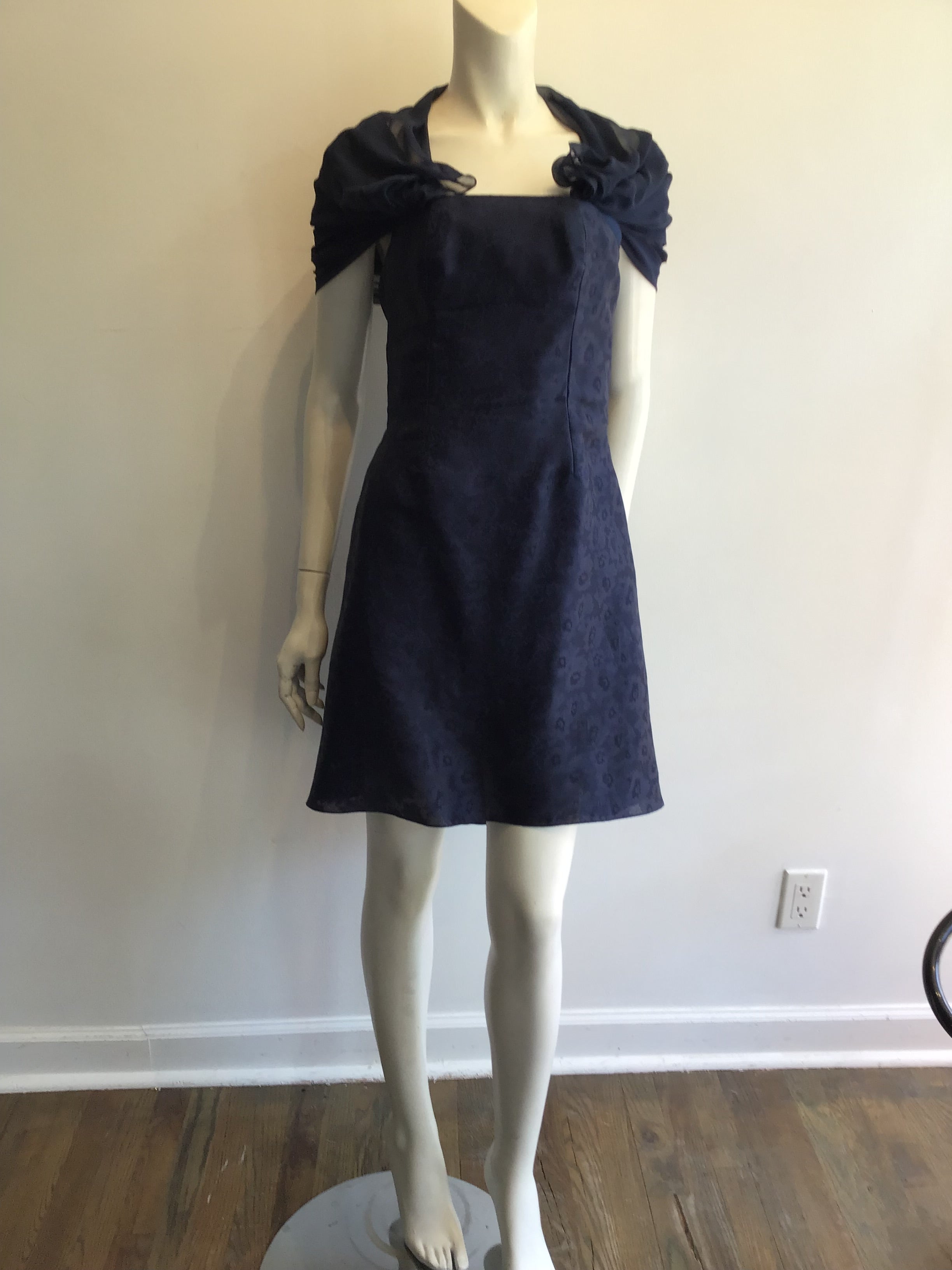 1990’s Joanna Mastroianni Navy Blue Silk Blend Cocktail Dress Size 6