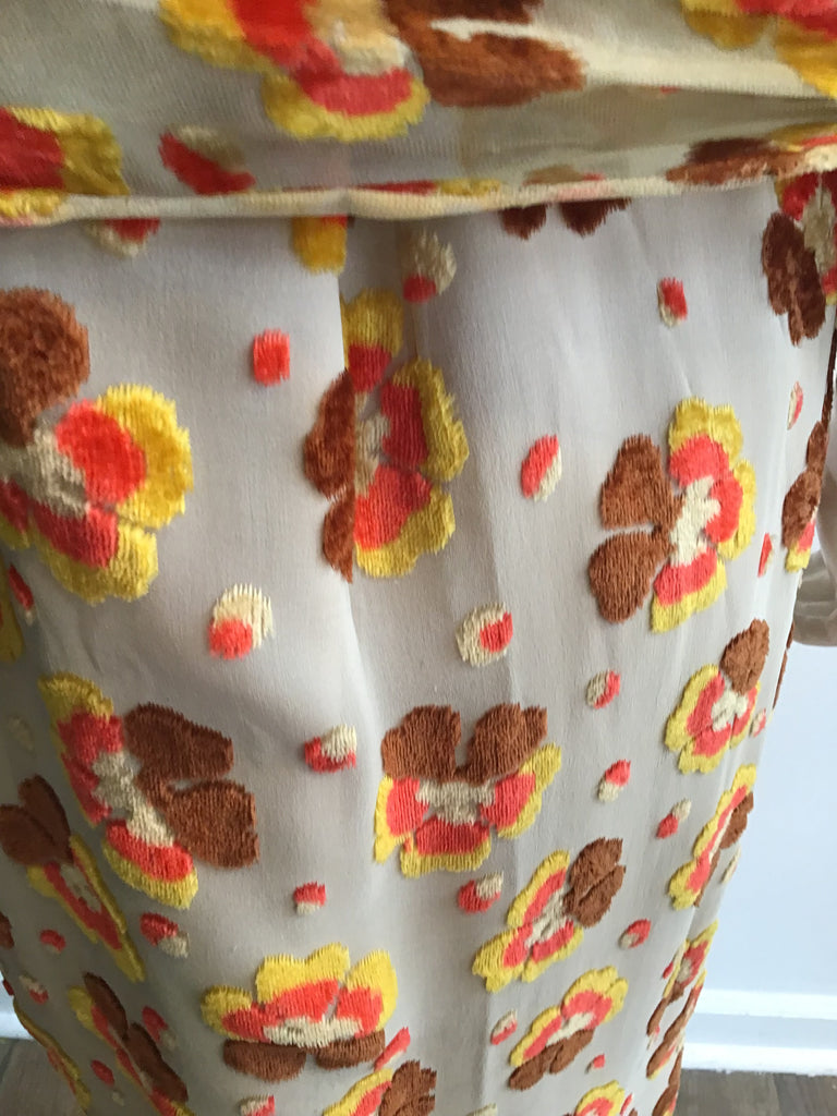 1960’s Taupe Floral Silk Flocked Velvet Strapless Dress Size 8