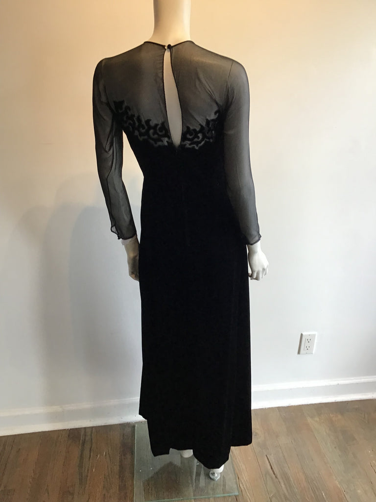 1990s Oscar de La Renta Silk Velvet and Chiffon Evening Gown Size 6