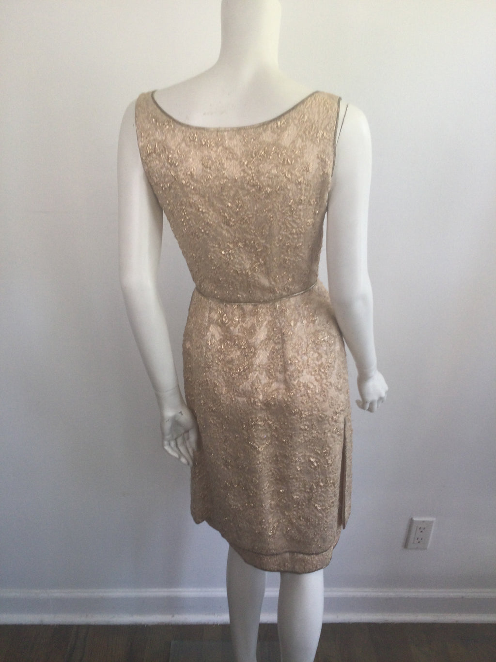 Late 1950s Gold Thread Silk BrocadeDress with Jacket Size 6