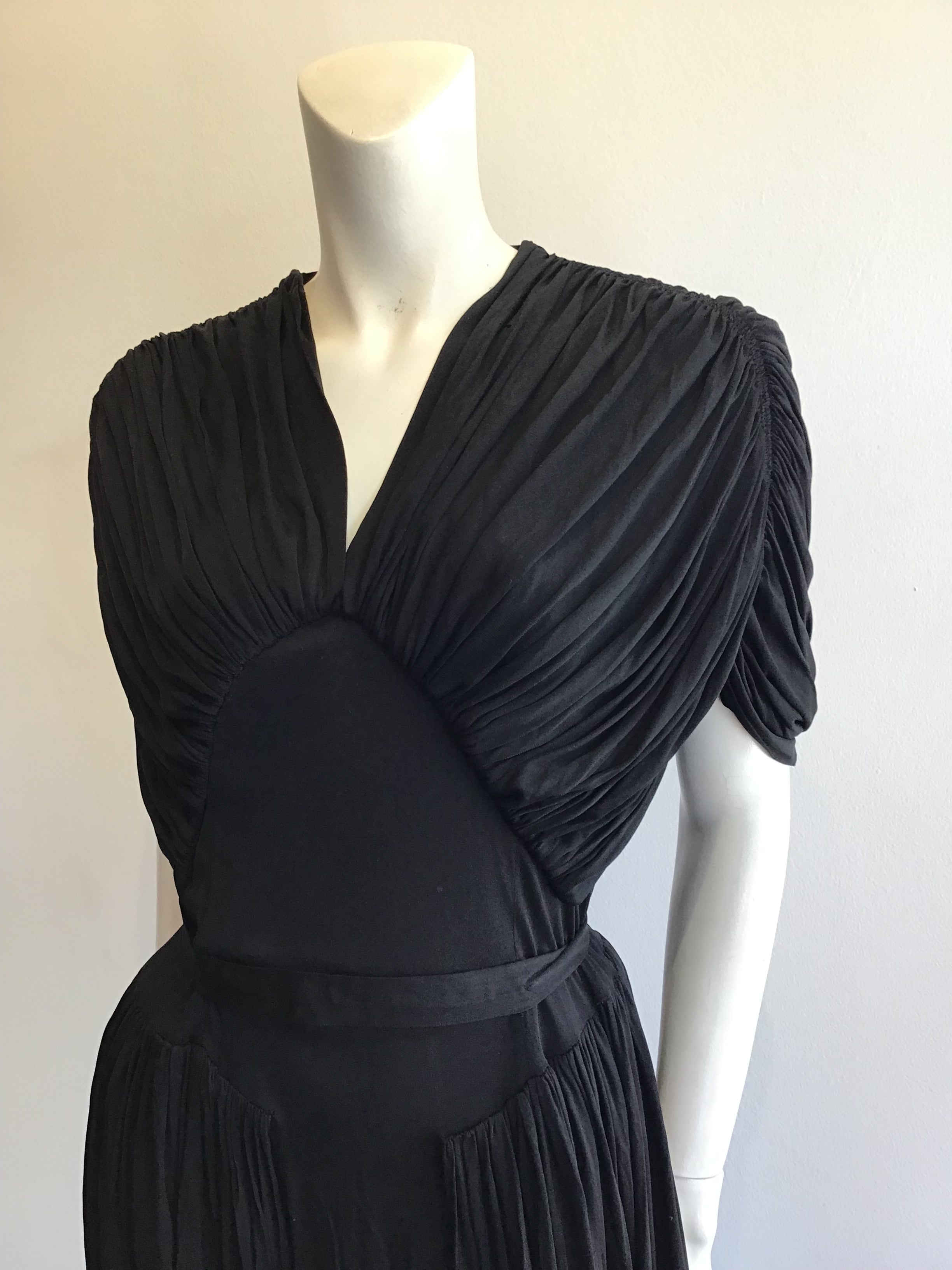 1930’s Christine Misset Black Silk Jersey Dress Size 8