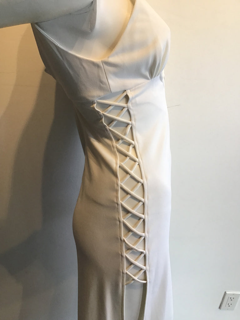 1960s Sultry Cream Rayon"Bond Girl" Dress with Crisscross Cutouts on the Sides Size 2/3