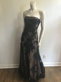1990s Bagley Mischka black/beige Black beaded Evening gown with train