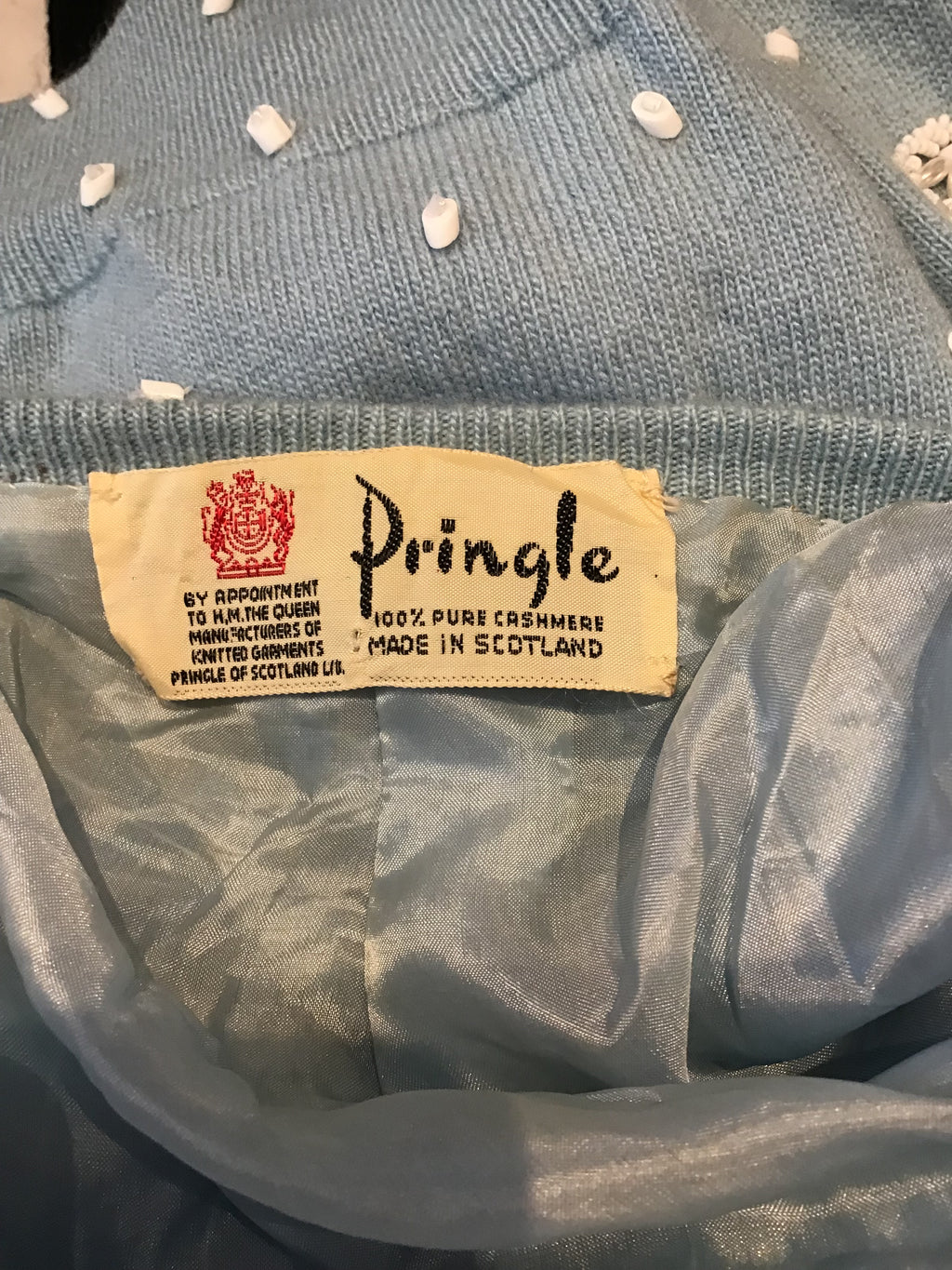 1950’s Light Blue Cashmere Beaded  Sweater Size 6