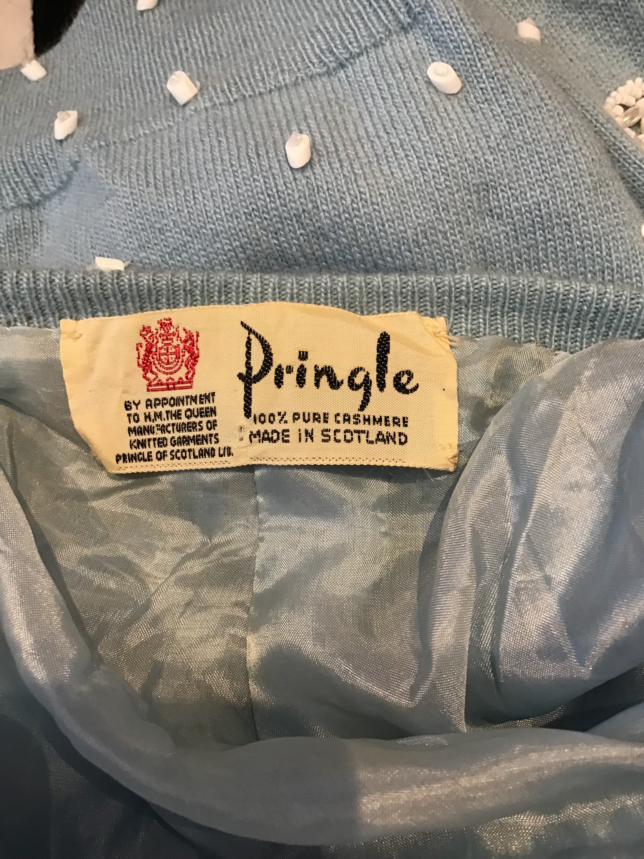 1950’s Light Blue Cashmere Beaded  Sweater Size 6