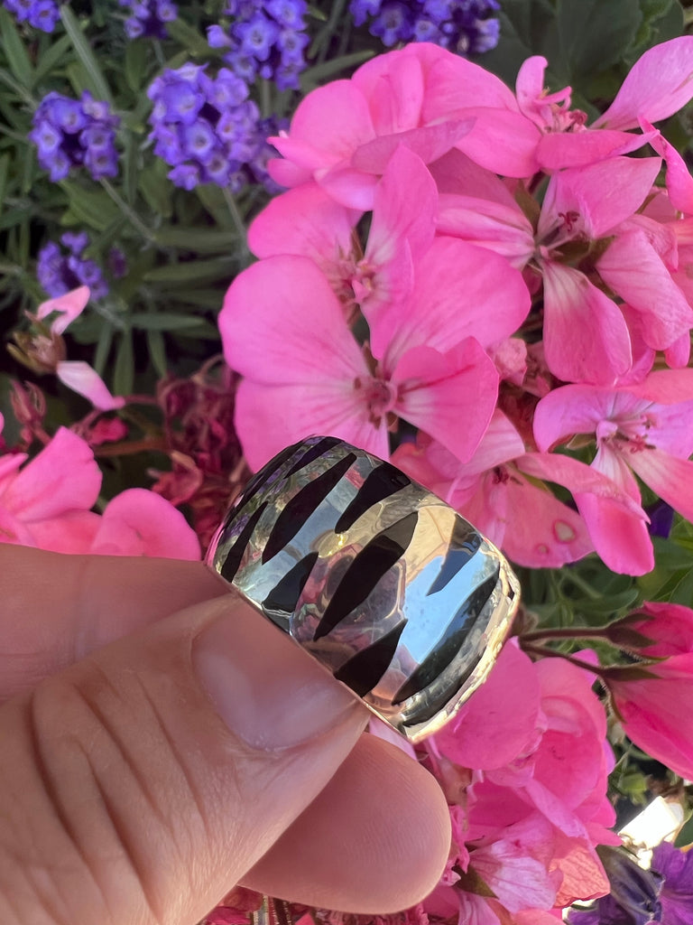 Sterling Silver Black Enamel Ring Made in Italy
