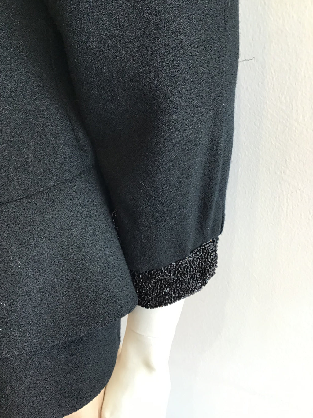 1980’s Black Wool Jacket with Beading Size 8