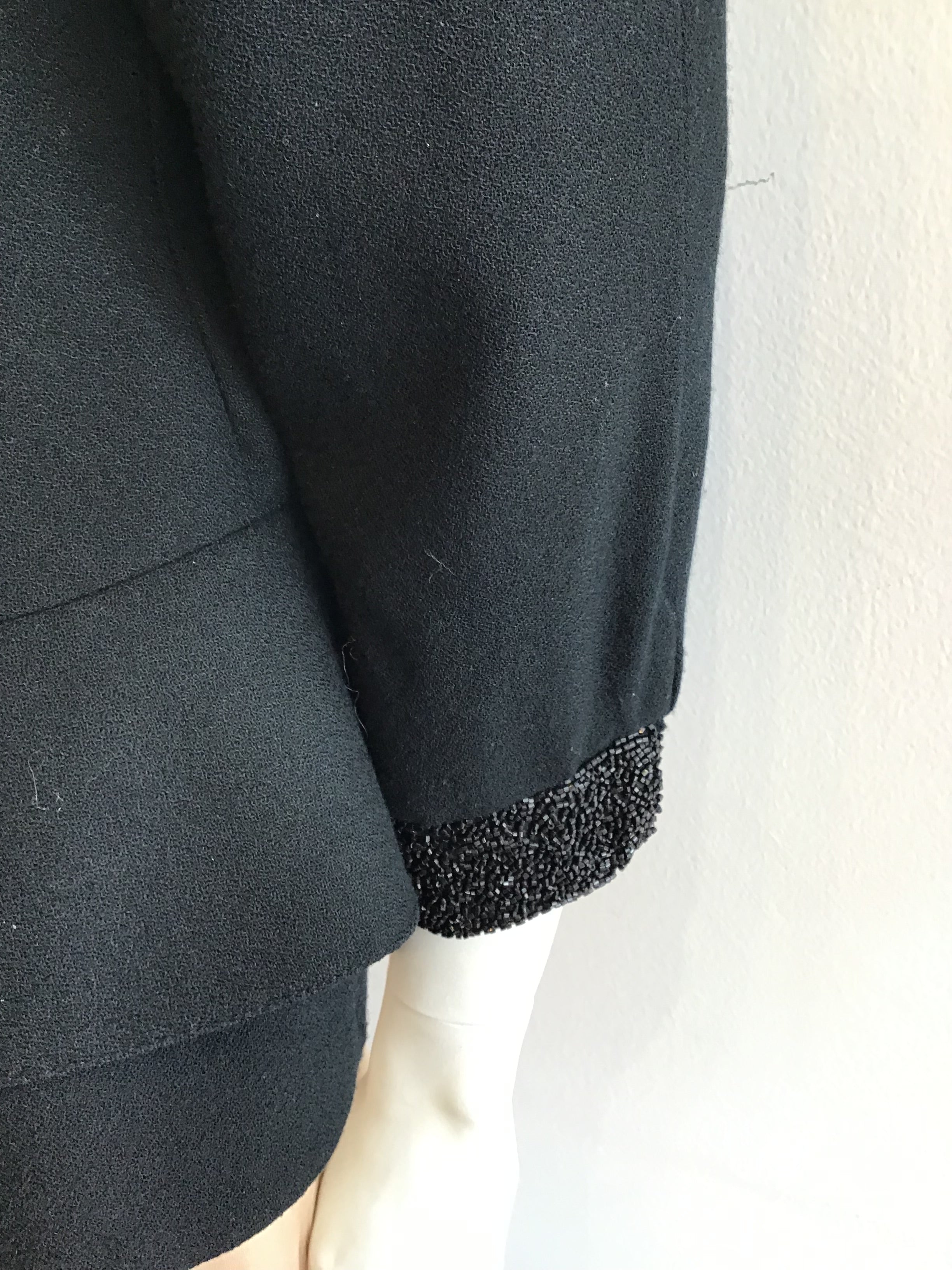 1980’s Black Wool Jacket with Beading Size 8
