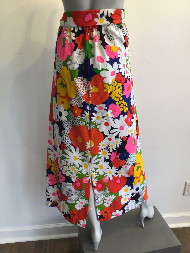 1970s Multicolor Floral Cotton Maxi Skirt Size 12