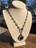 Large Labradorite with Fire Opals & Diamonds, Sterling Silver Pendant Necklace