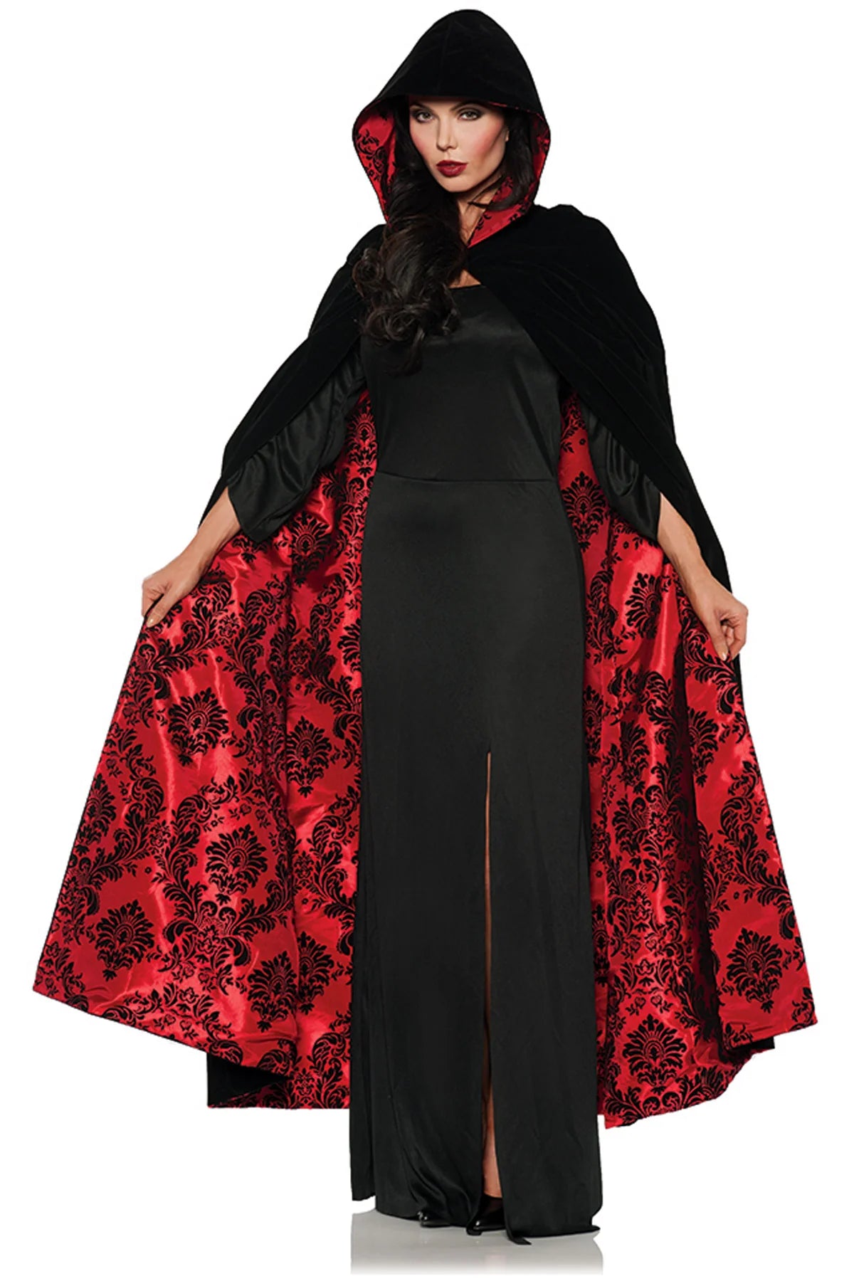 Deluxe Velvet & Satin Flocked Cape - Black