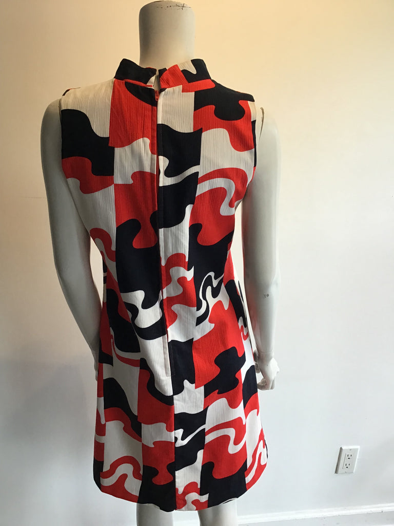 1960’s Cotton Orange,Black,White Janet Lynn Shift Dress Size 8