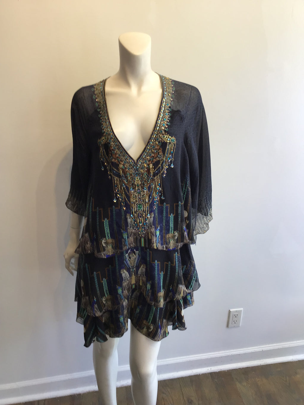 2000’s Camilla blue and Black Silk Mini Dress Size 8/10