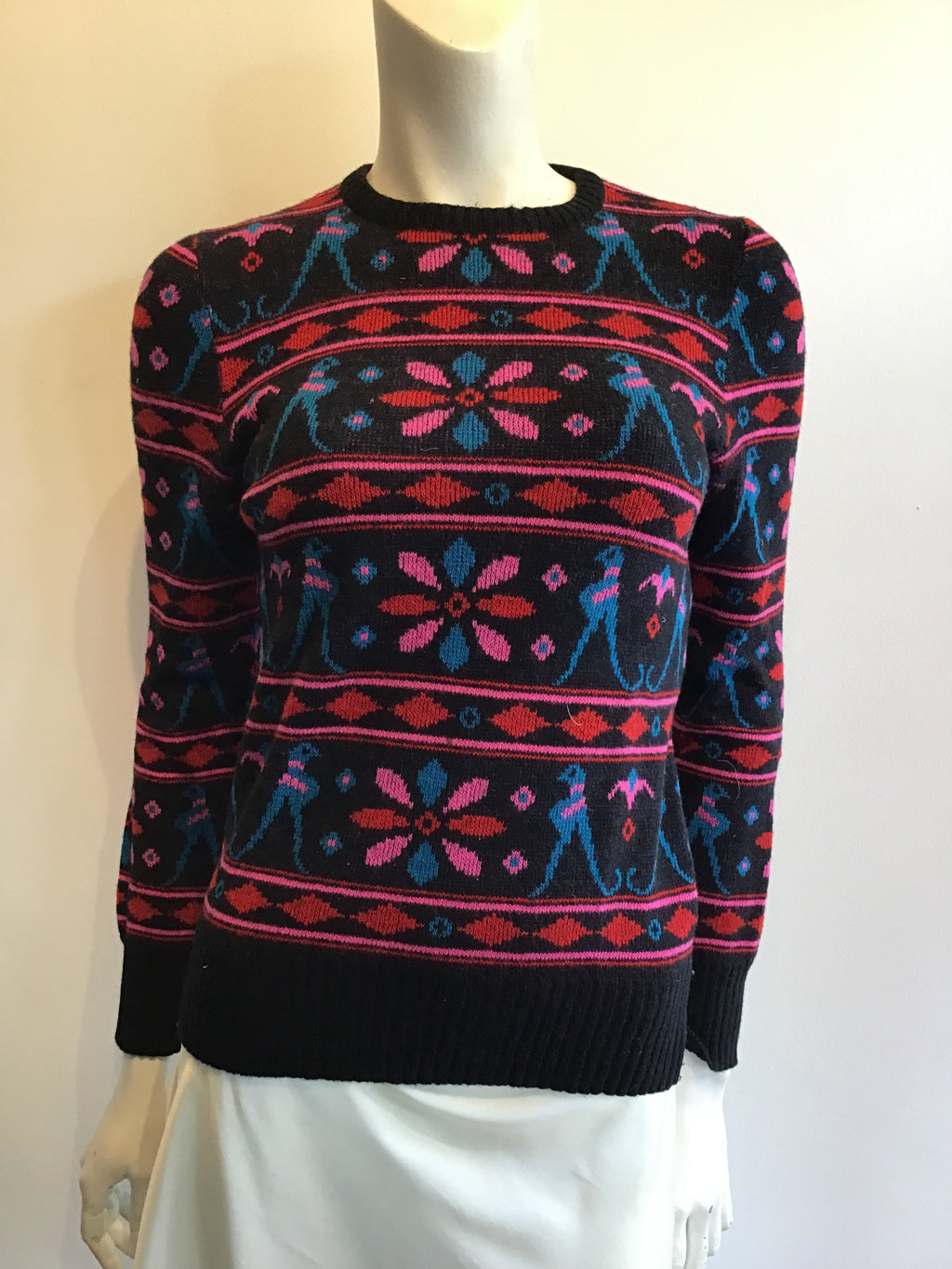 1970’s Valentino Blue, Pink and Black Wool Sweater Size 6