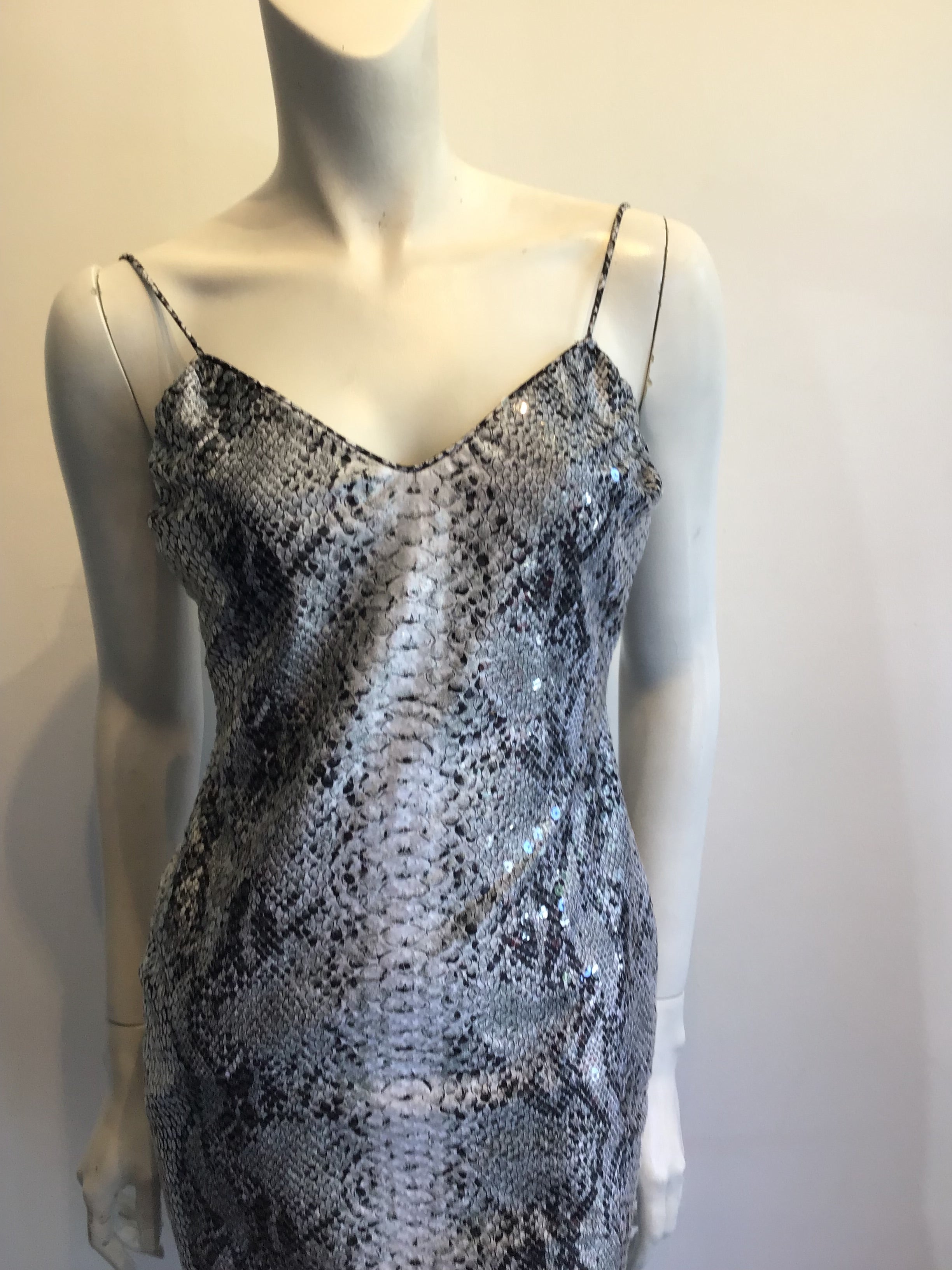 Late 1980s Eva Chun Sequined Python Print Dress Size 8