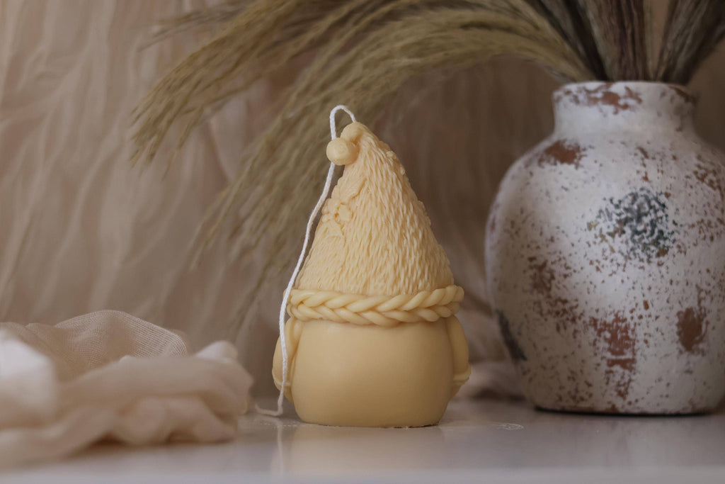 Knitted Gnome Candle 5x3.5 inches