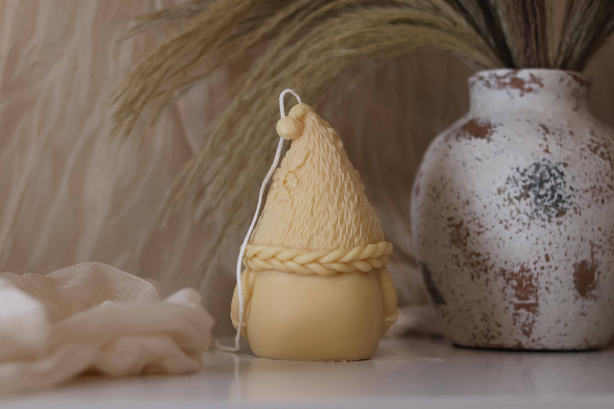 Knitted Gnome Candle 5x3.5 inches