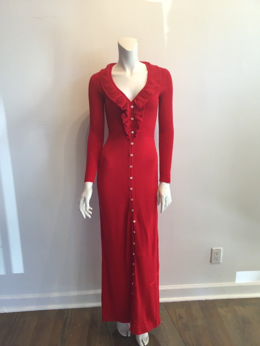 1970's Red Acrylic Knitted long  Maxi Dress Size 8