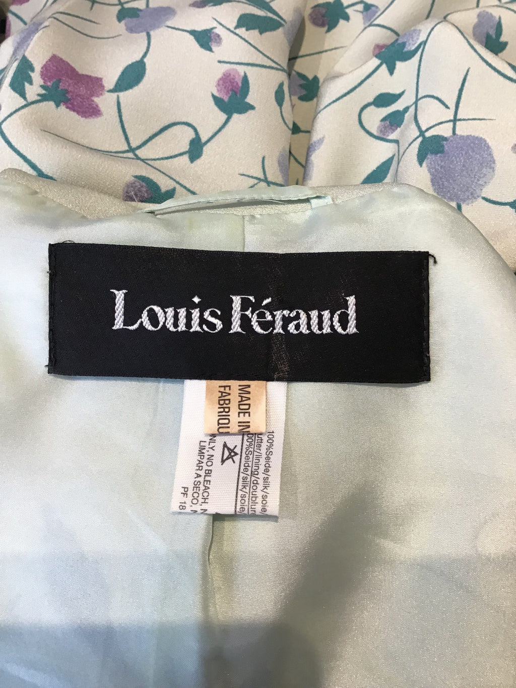 1980’s Light Green Floral Louis Féraud Silk Blend Wrap Jacket Size 4