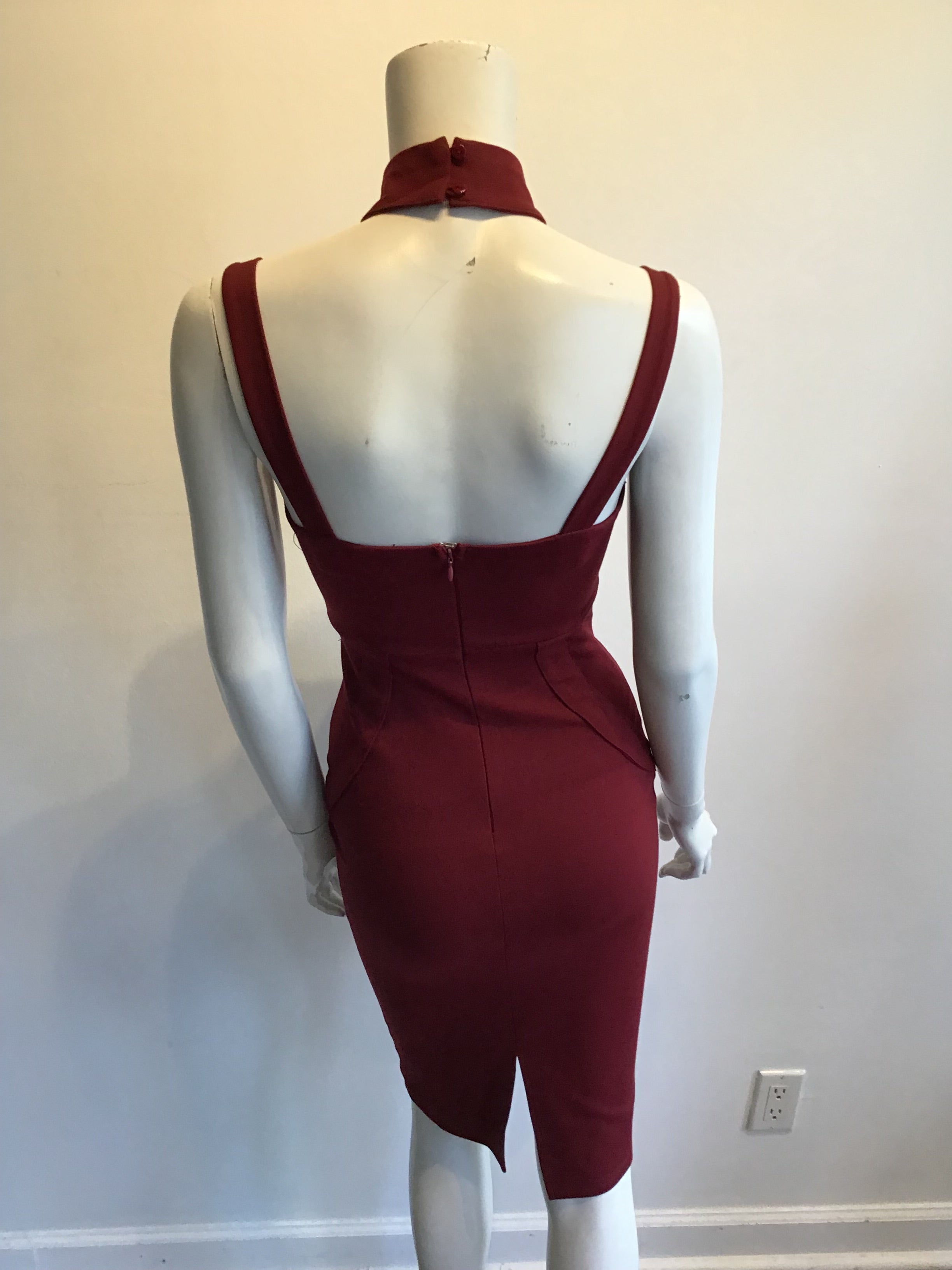 2000s Maroon Lycra Bustier Dress Size 4