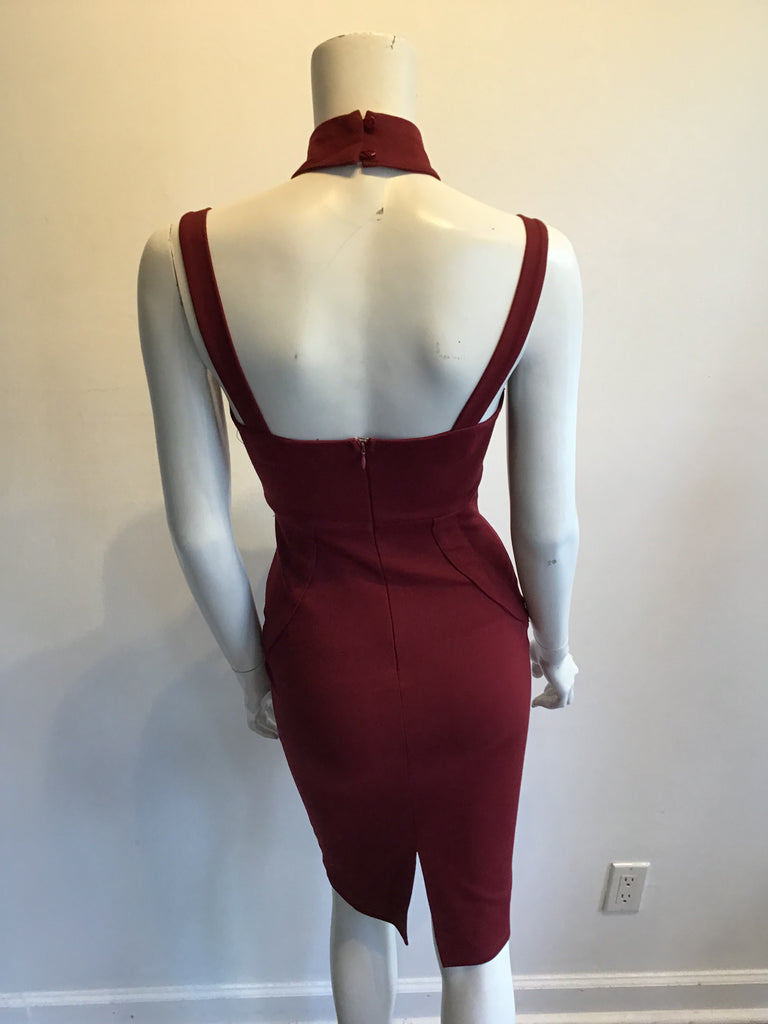2000s Maroon Lycra Bustier Dress Size 4
