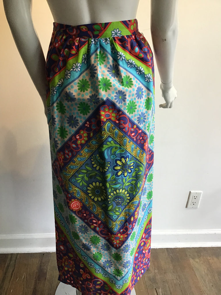 1960’s Cotton Multicolored Janet Lynn Wrap Long Skirt