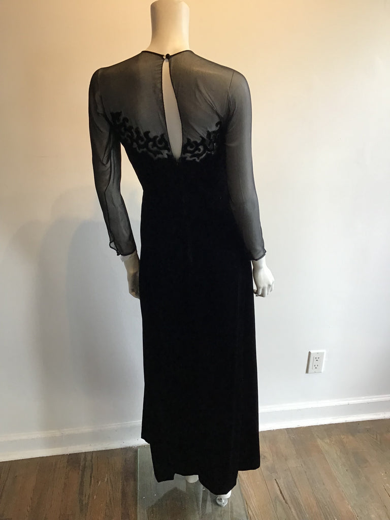 1990s Oscar de La Renta Silk Velvet and Chiffon Evening Gown Size 6