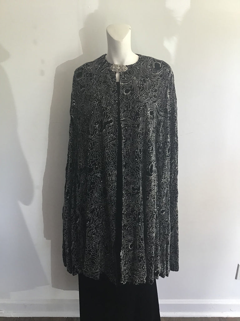 Spectacular Rare 1980s vintage Ralph Lauren Black silk Velvet cape with crystal beading 