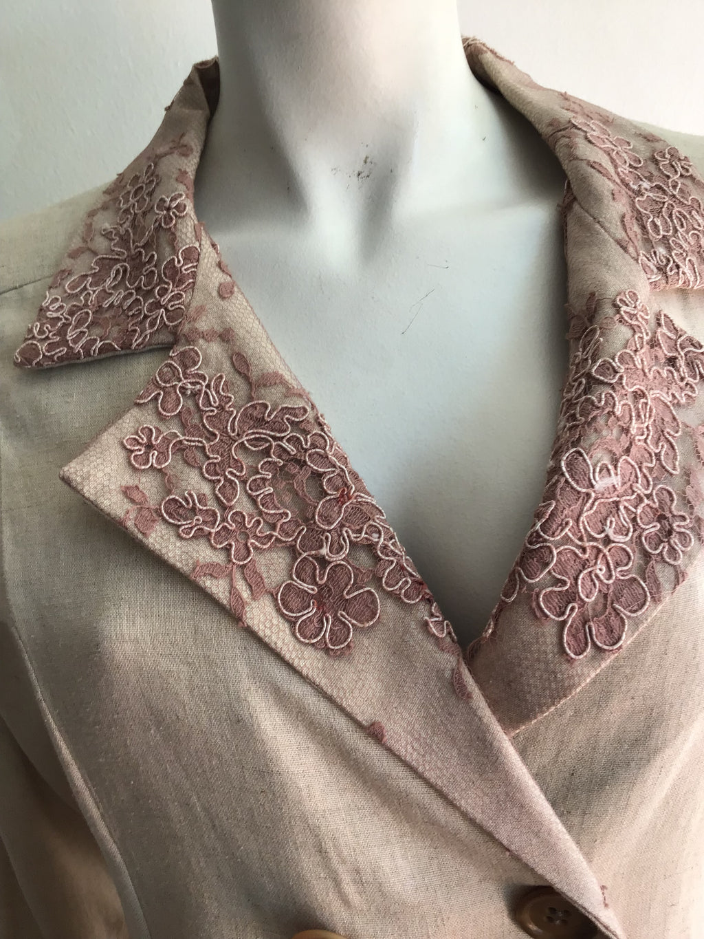 1980’s Cream Linen and Lace Coat Dress Size 8